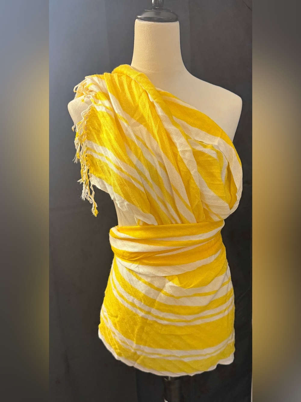 Yellow and White Striped Wrap, Scarf, Sarong